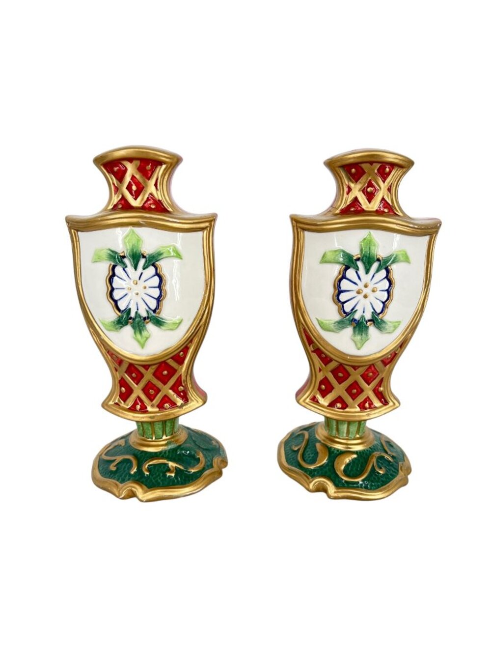 Fitz & Floyd Classics Christmas Court Ceramic Salt Pepper Shakers Red Green Gold
